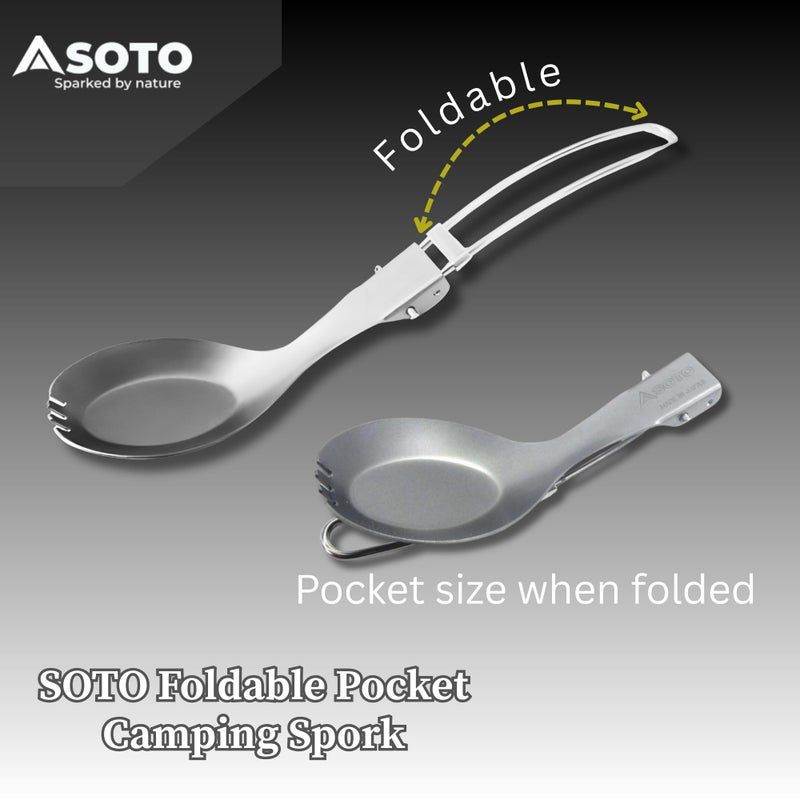 SOTO Foldable Pocket Camping Spork - Stainless Steel & Ultralight Backpacking Spoon Fork with Long Handle for Travel, Hiking, Picnic, & Outdoor - Image 3